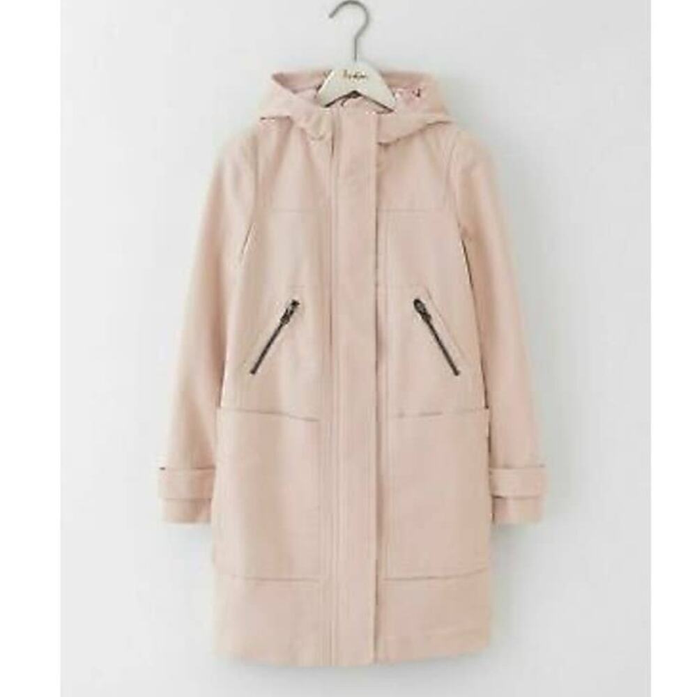 Boden Moleskin Duffle Winter Jacket Zip Front Patch Oversize Pocket Hooded Coat